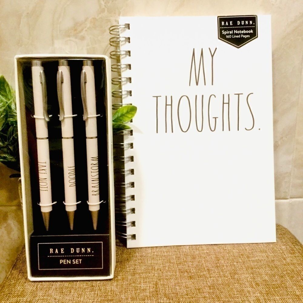 Rae Dunn Pen Set and Notebook.